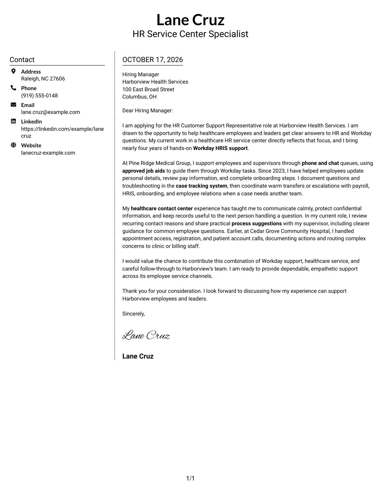 Cover letter example — page 1