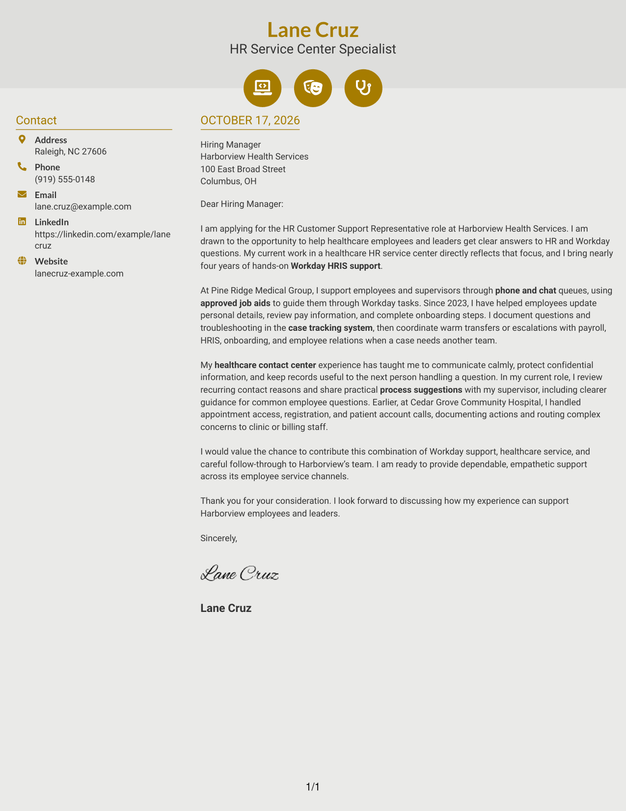 Cover letter example — page 1