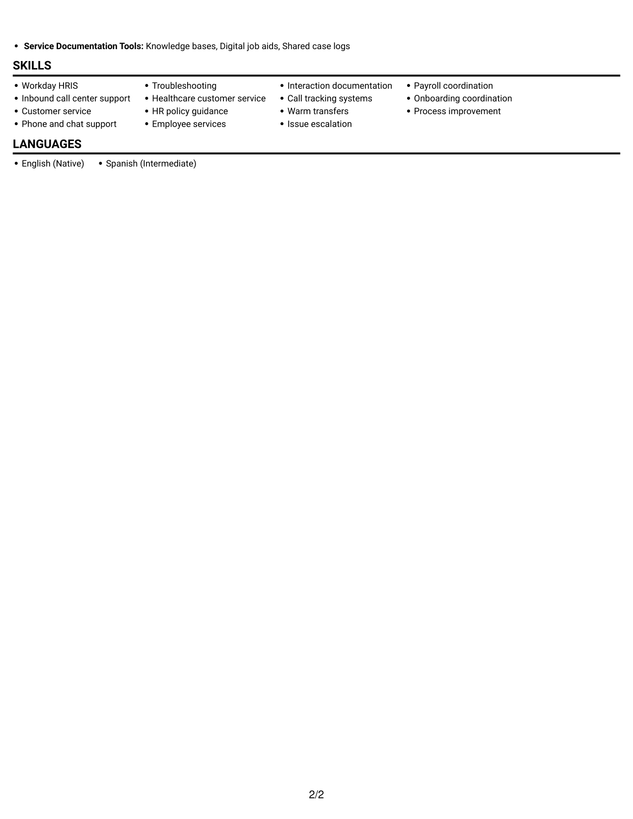 Resume example — page 2