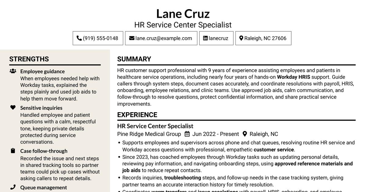 7 HR Customer Support Representative - Workday HRIS Resume Templates with Example