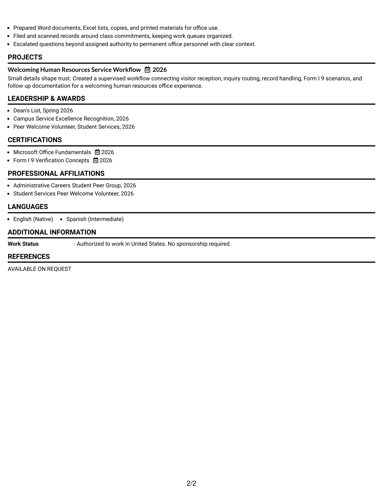 Resume Example Page 2