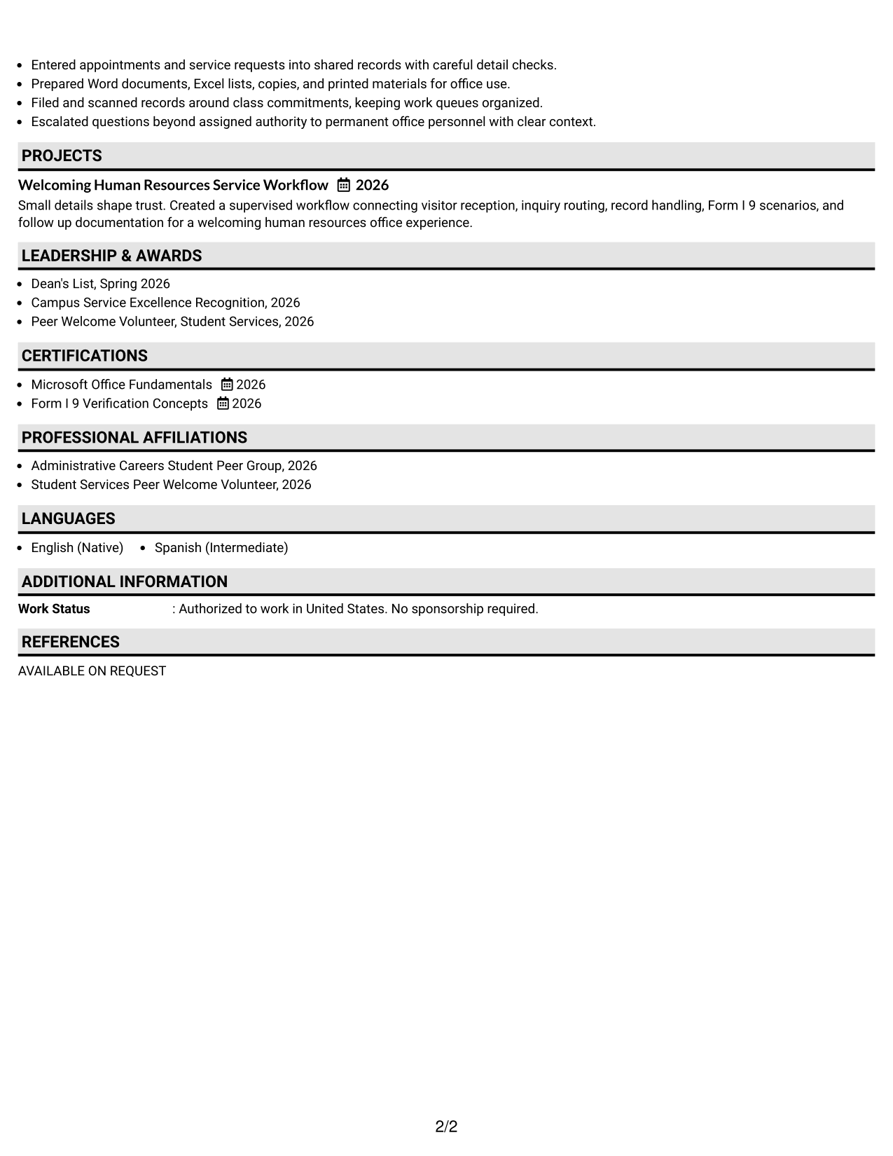 Resume Example Page 2