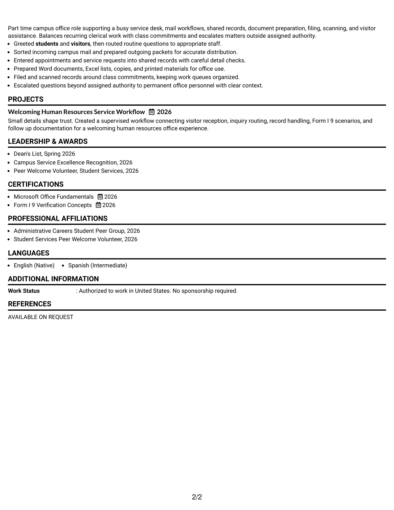 Resume Example Page 2