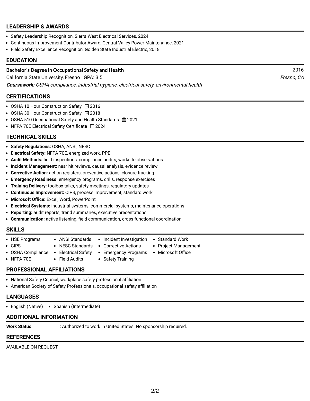 Resume Example Page 2