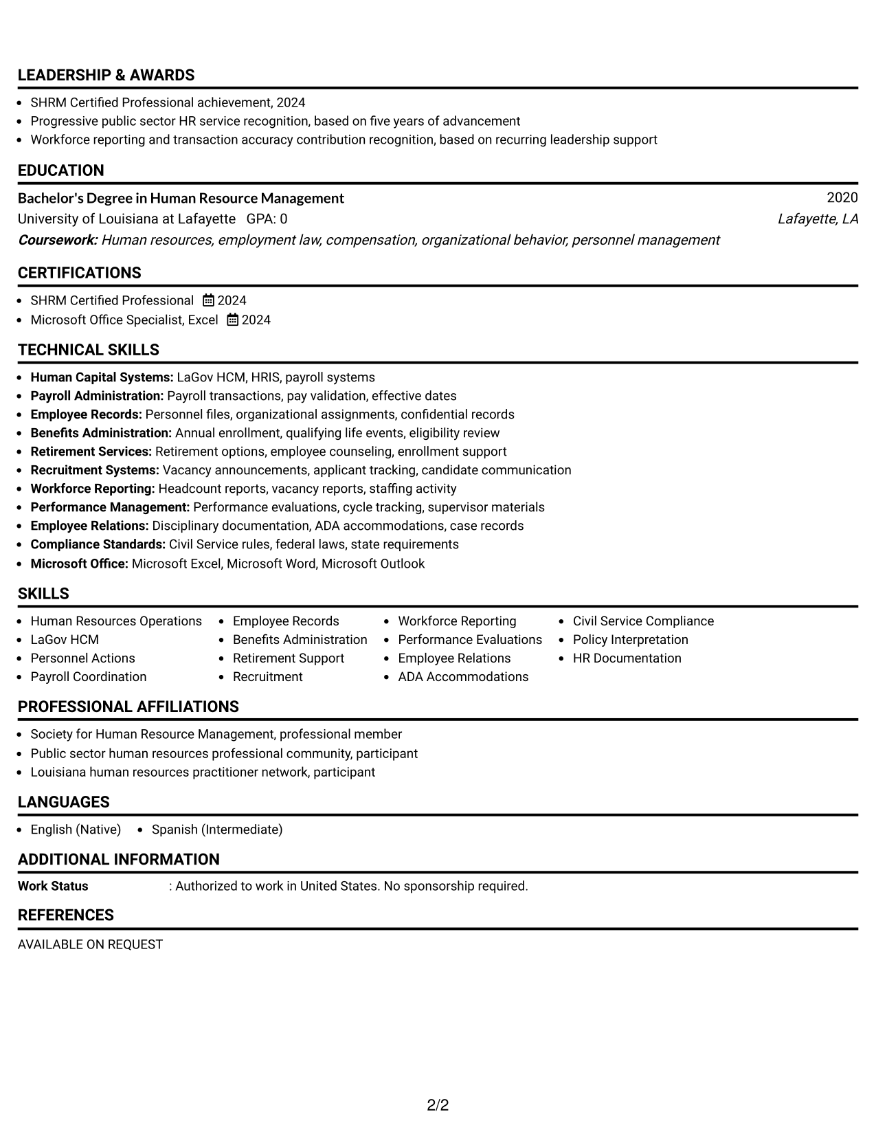 Resume Example Page 2