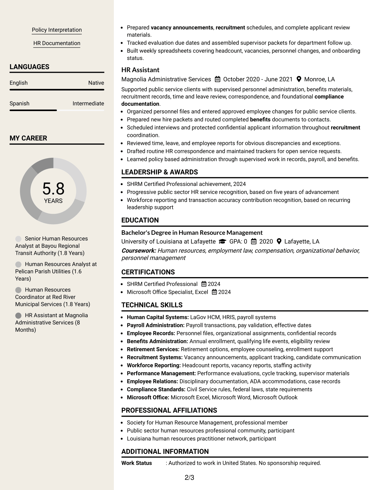 Resume Example Page 2