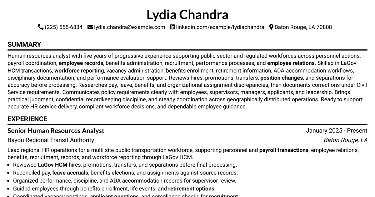 7 Human Resources Analyst A-C Resume Templates with Example