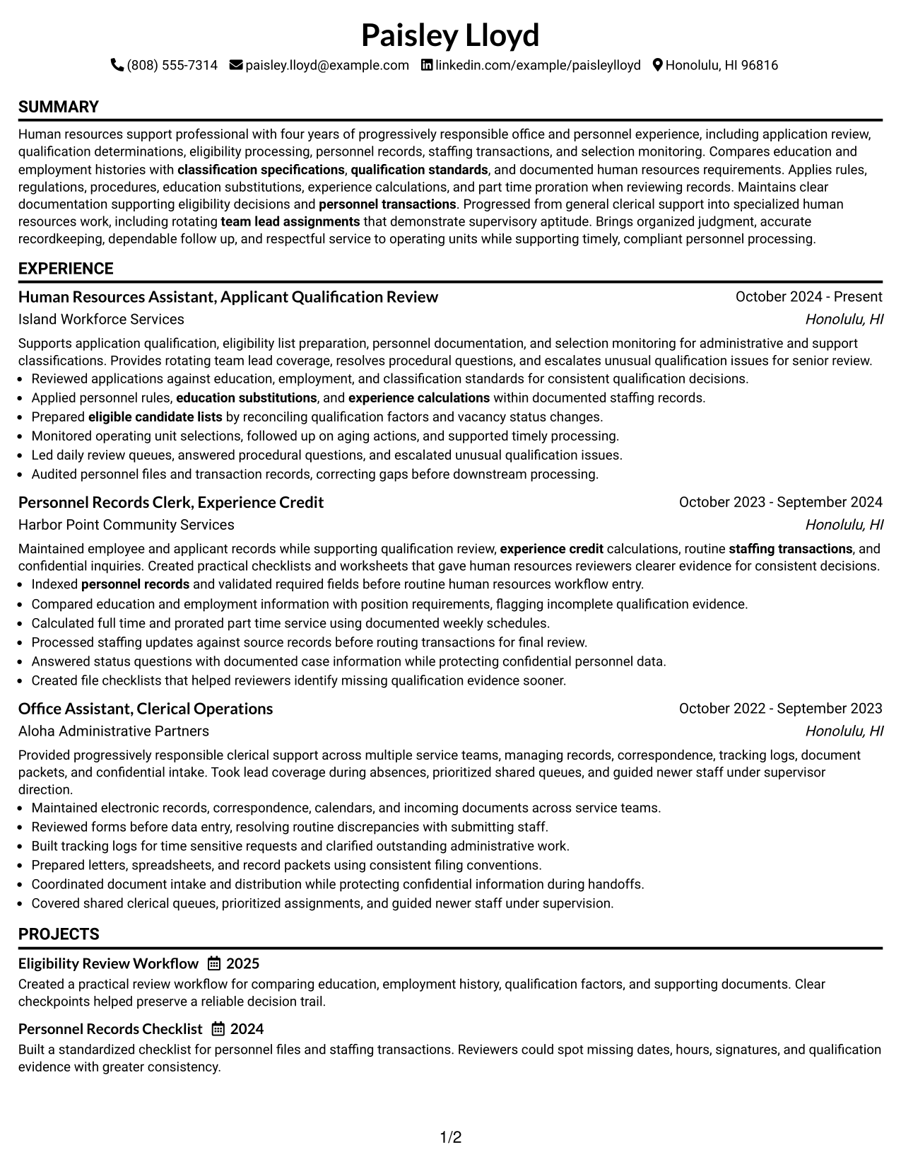 Resume Example Page 1