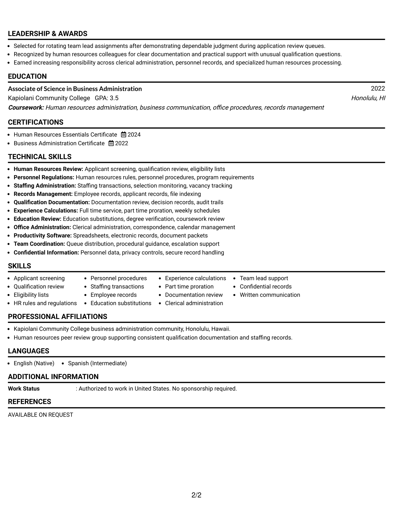 Resume Example Page 2