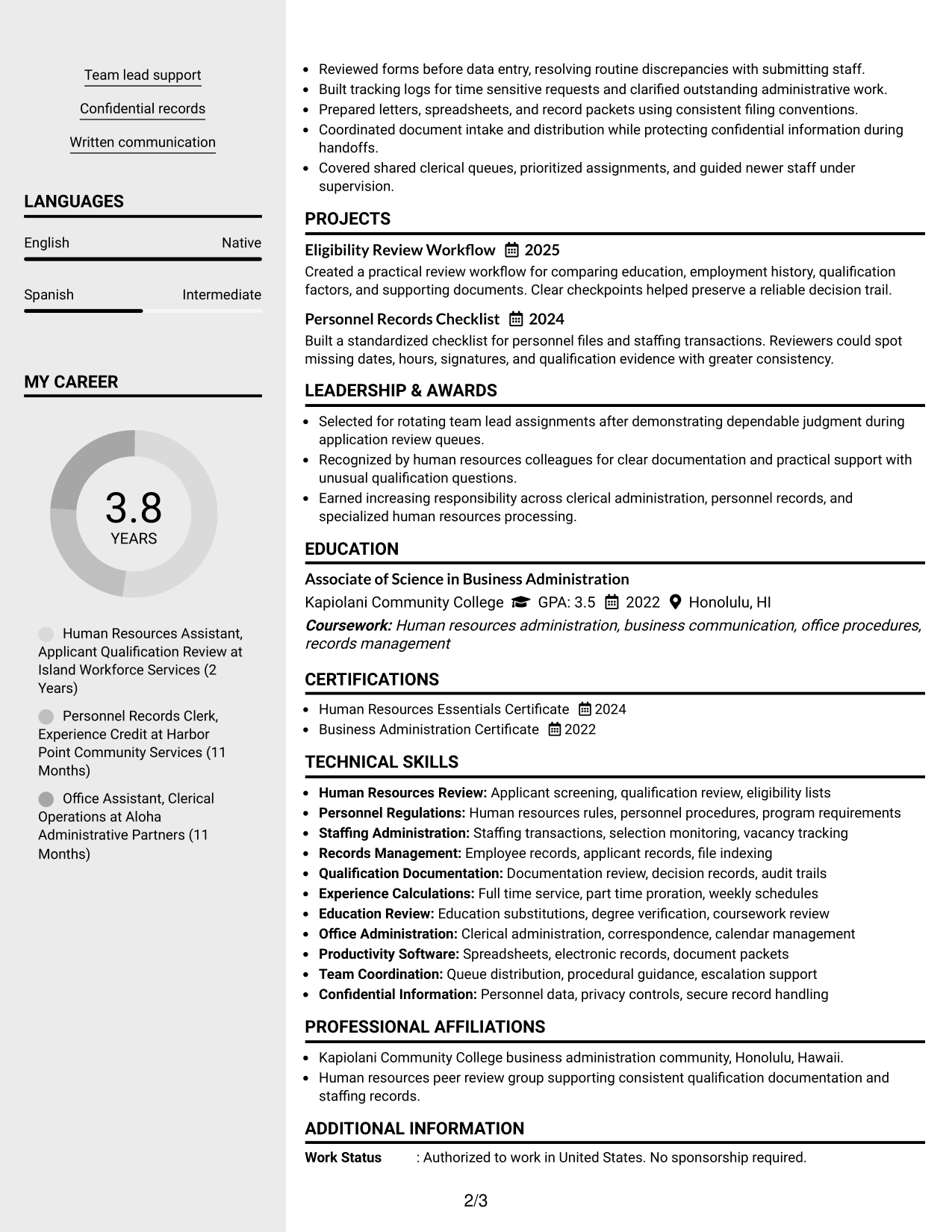 Resume Example Page 2