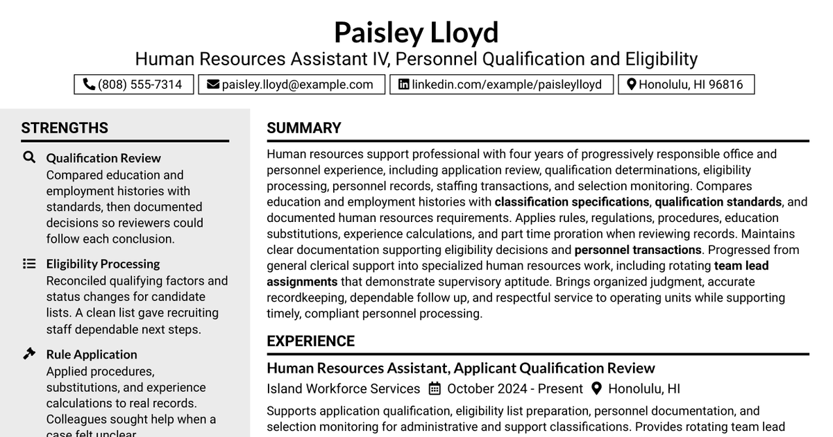 7 Human Resources Assistant IV, V Resume Templates with Example