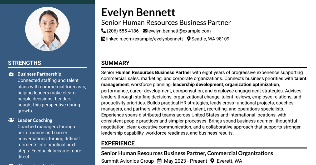 7 Human Resources Business Partner Resume Templates with Example