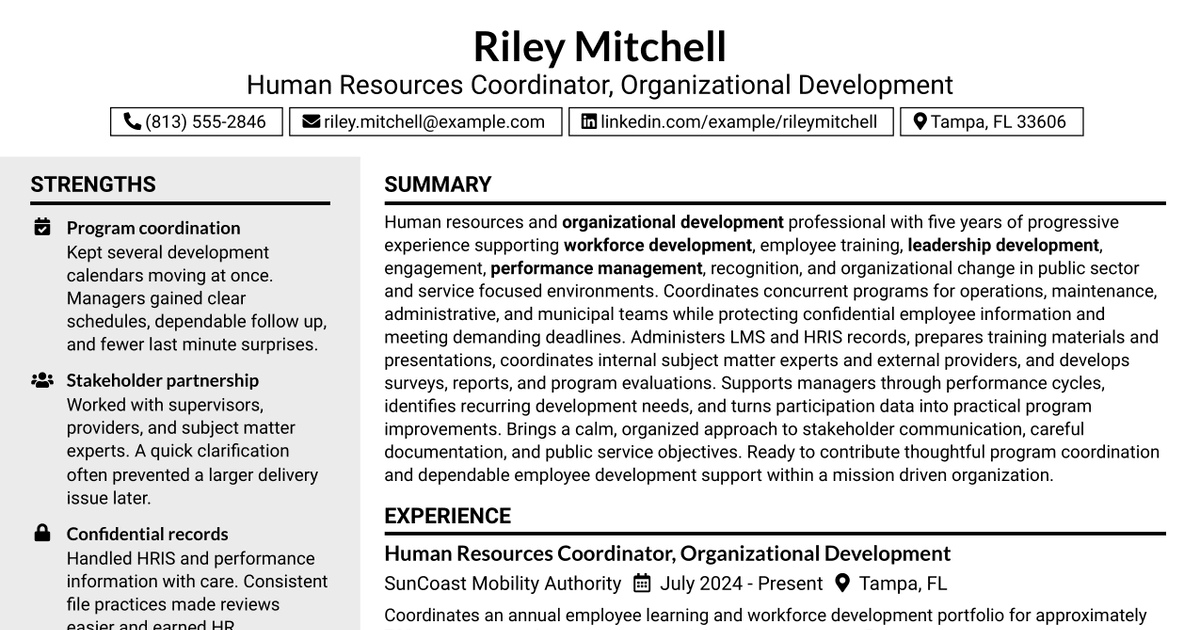 7 Human Resources Coordinator - Organizational Development Resume Templates with Example