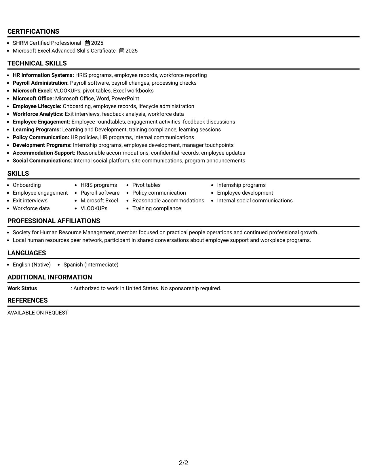 Resume Example Page 2