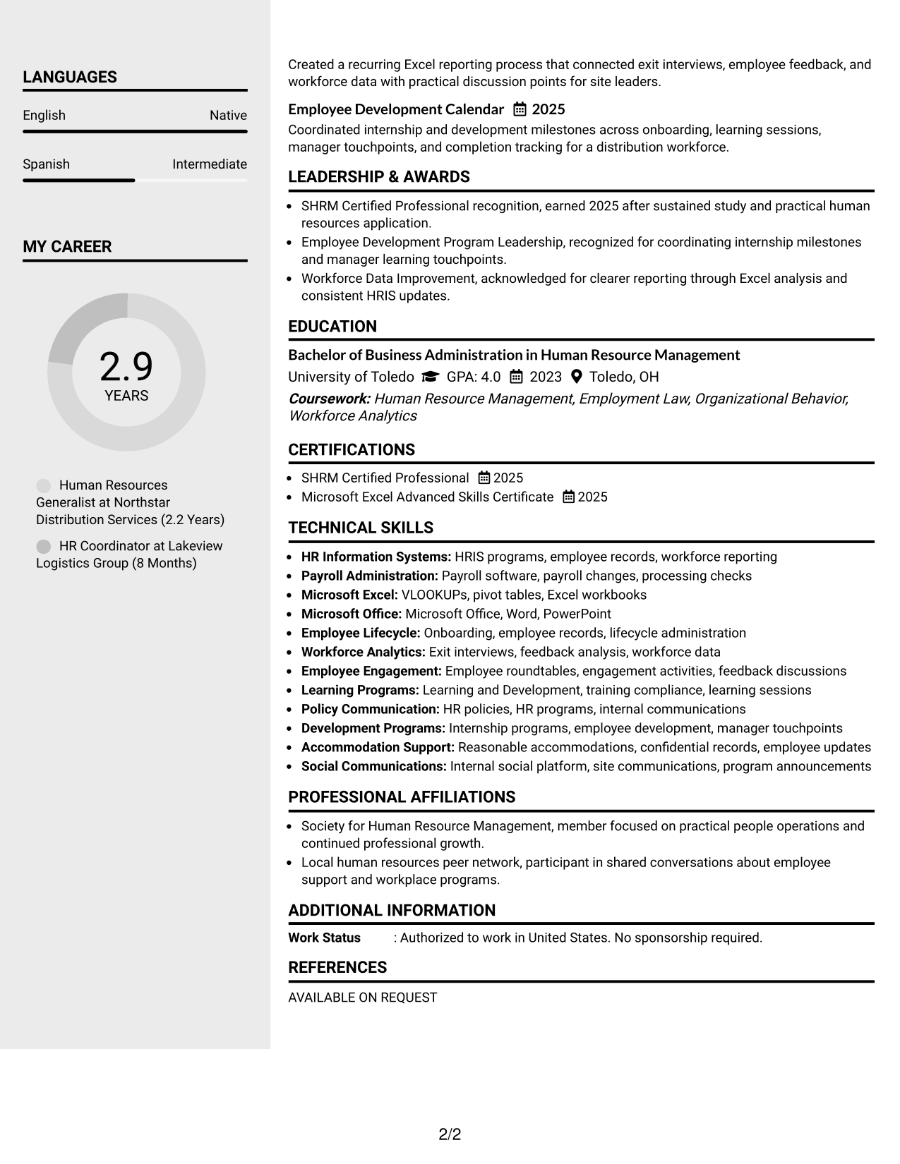 Resume Example Page 2