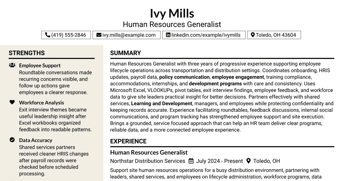 7 Human Resources Generalist Resume Templates with Example