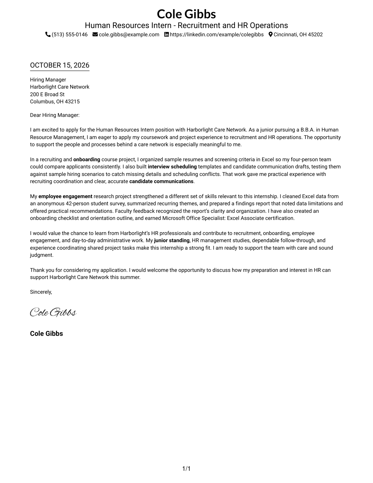 Cover letter example — page 1