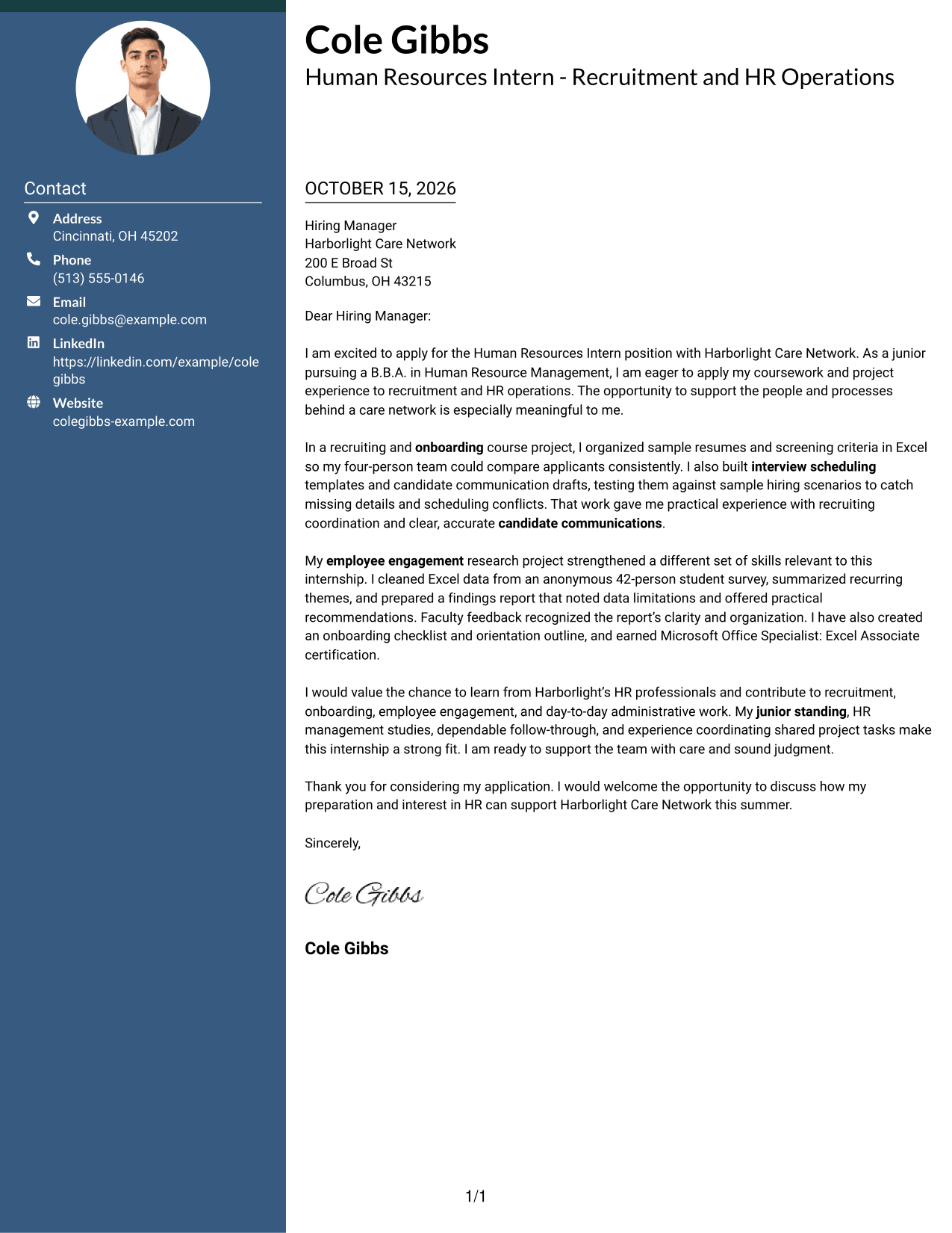 Cover letter example — page 1