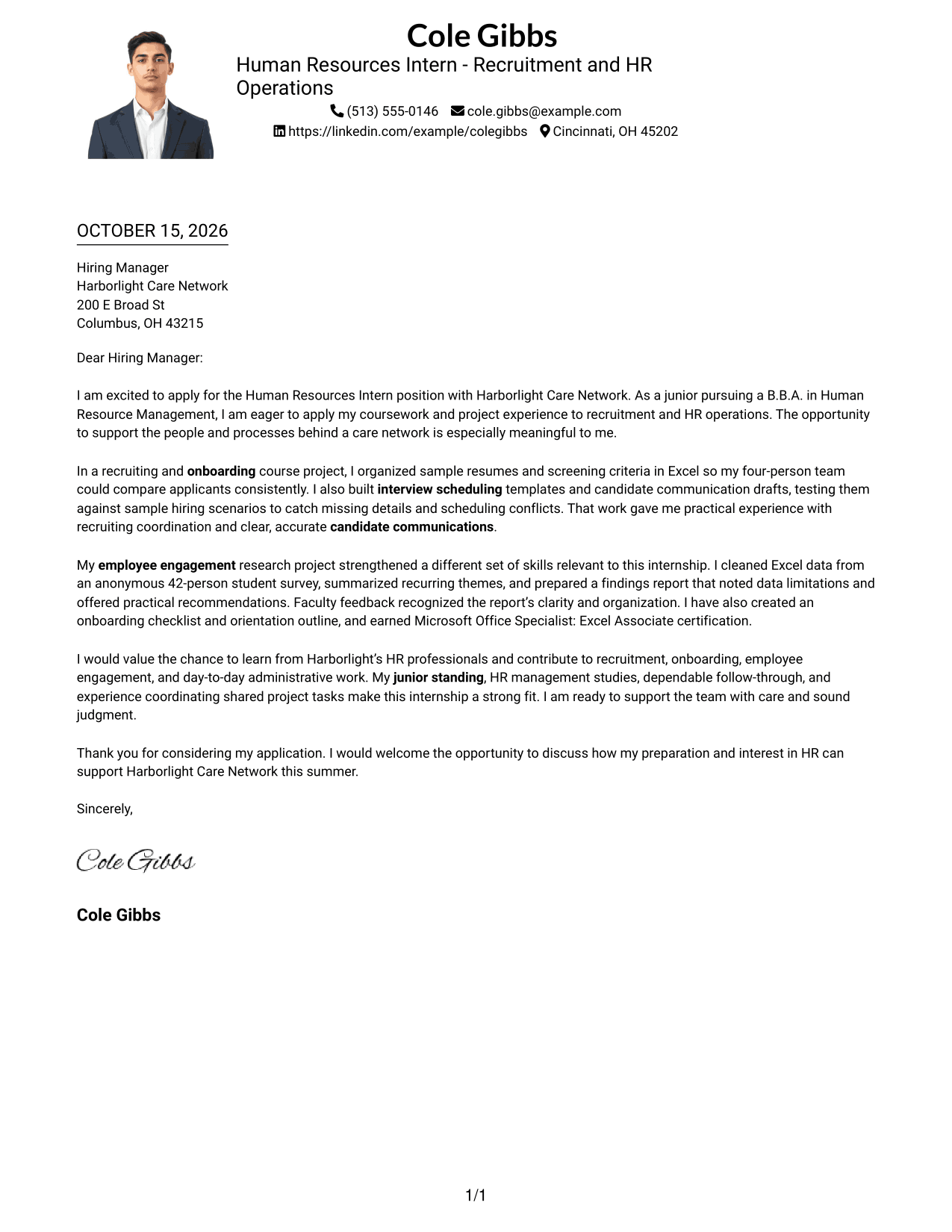 Cover letter example — page 1