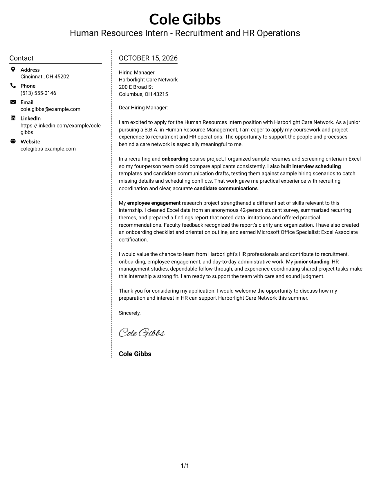 Cover letter example — page 1