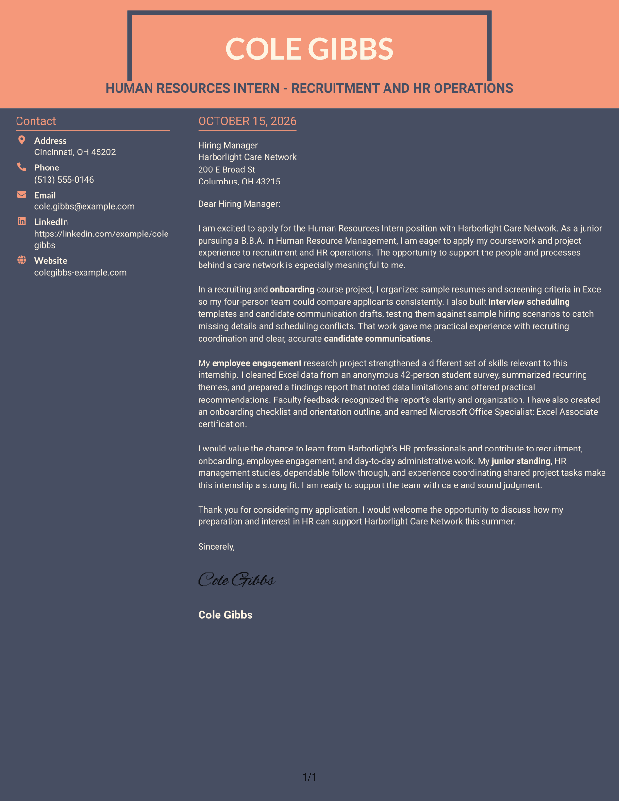 Cover letter example — page 1