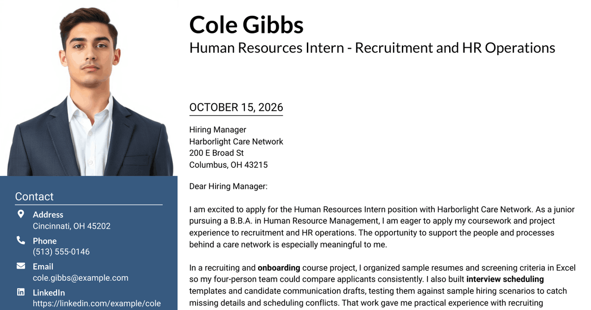 7 Human Resources Intern - Recruitment and HR Operations Cover Letter Templates with Example