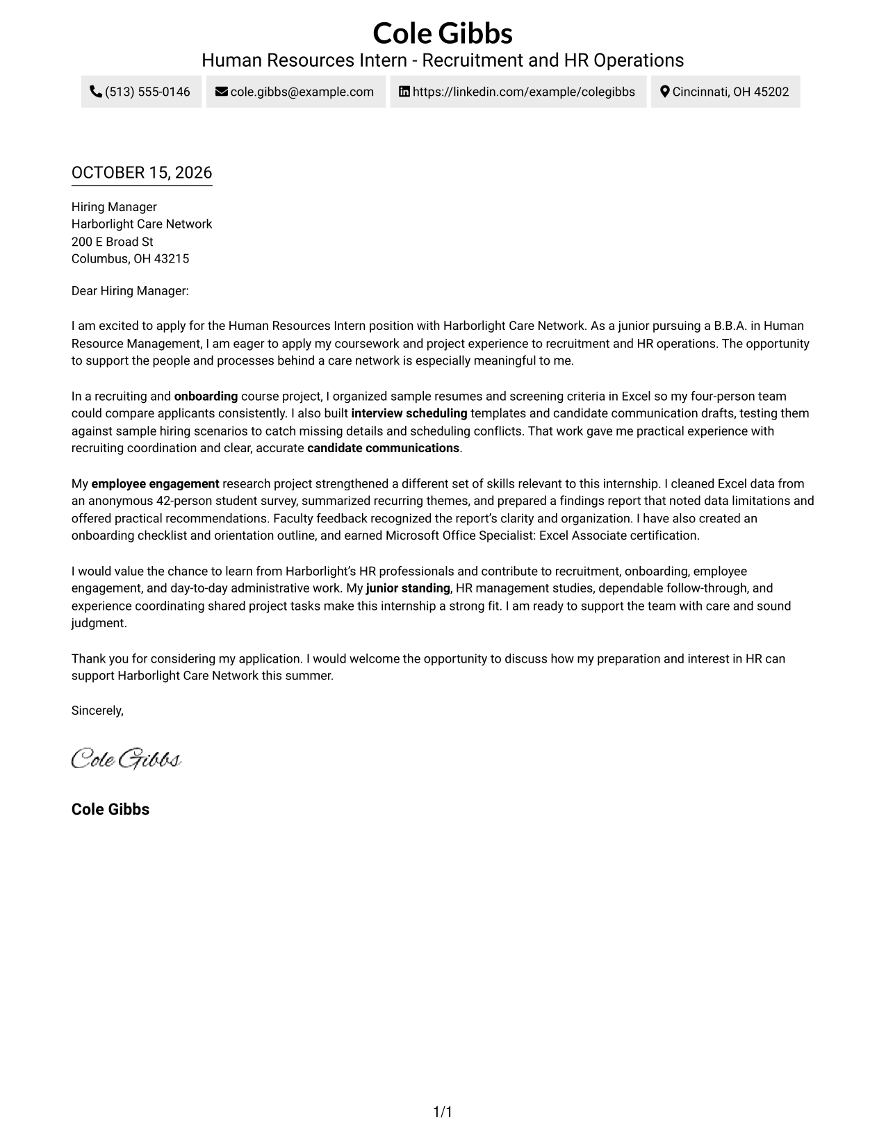 Cover letter example — page 1