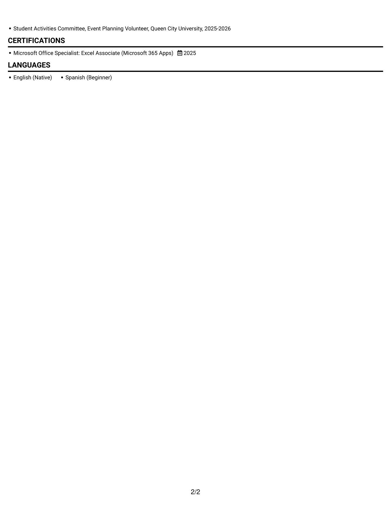 Resume example — page 2