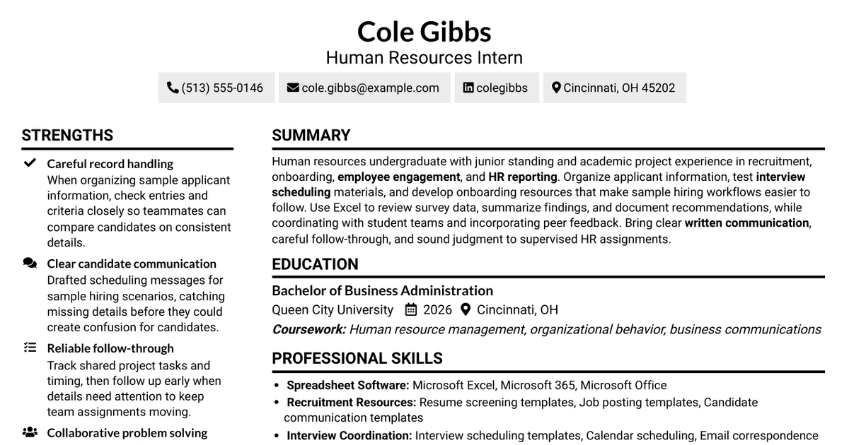 7 Human Resources Intern - Recruitment and HR Operations Resume Templates with Example