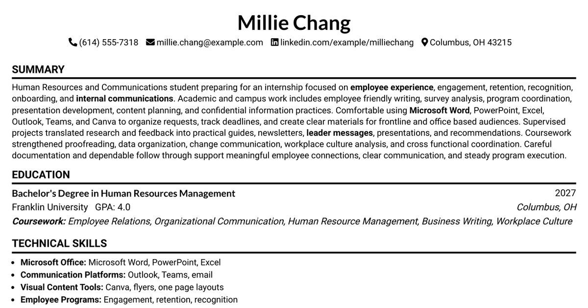 7 Human Resources Intern Resume Templates with Example