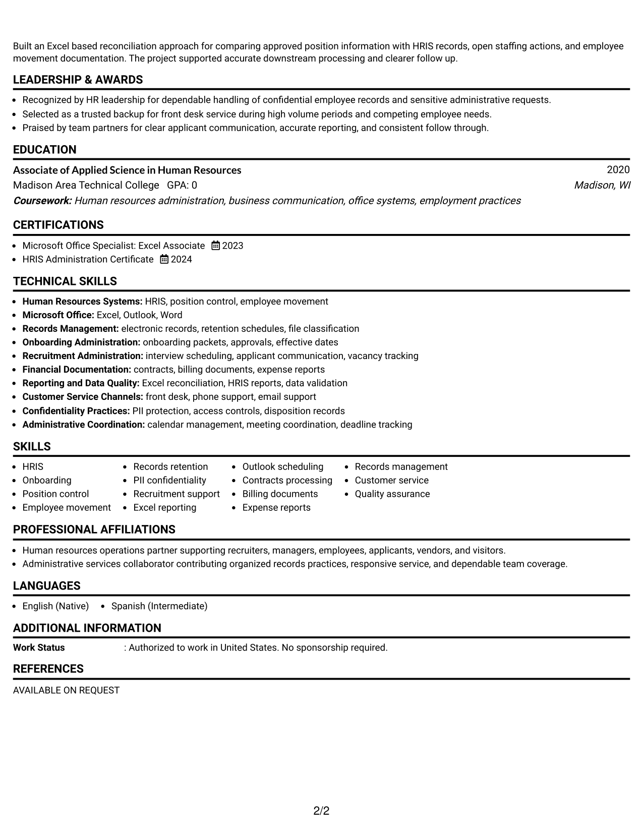 Resume Example Page 2