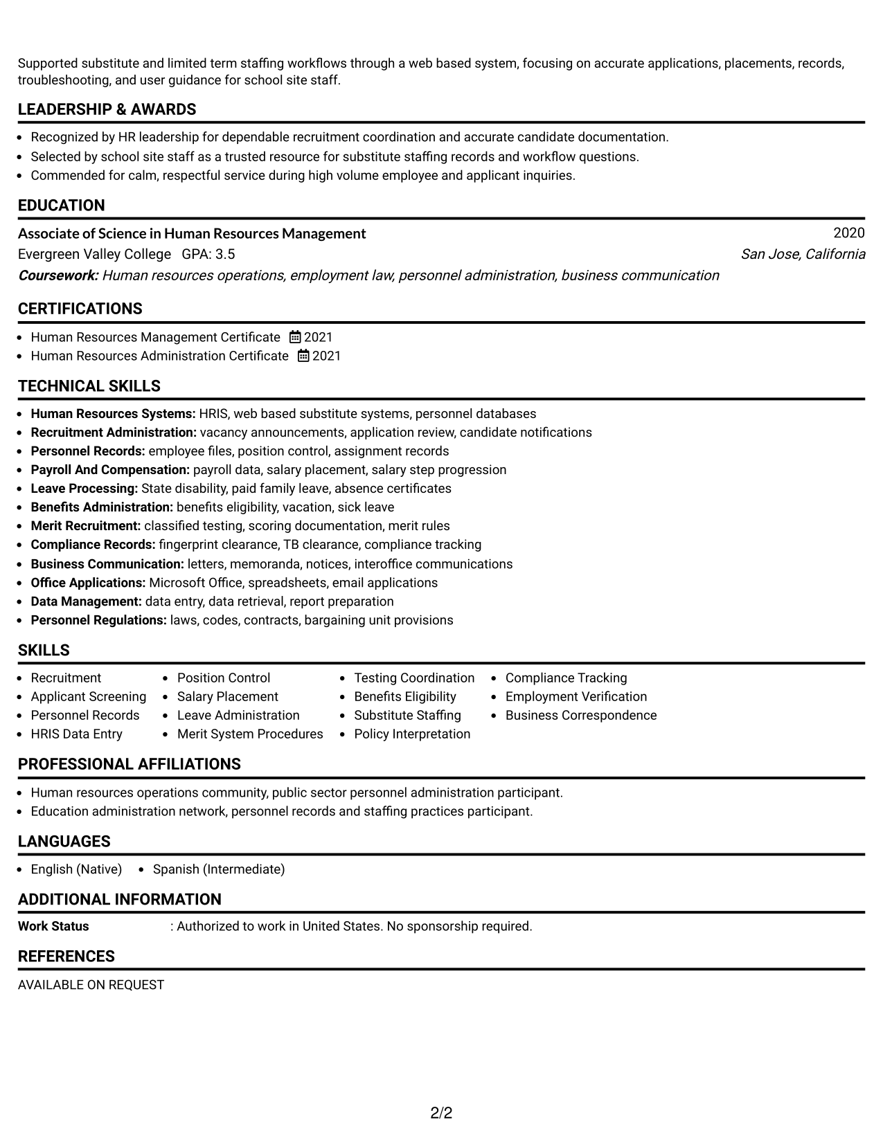 Resume Example Page 2