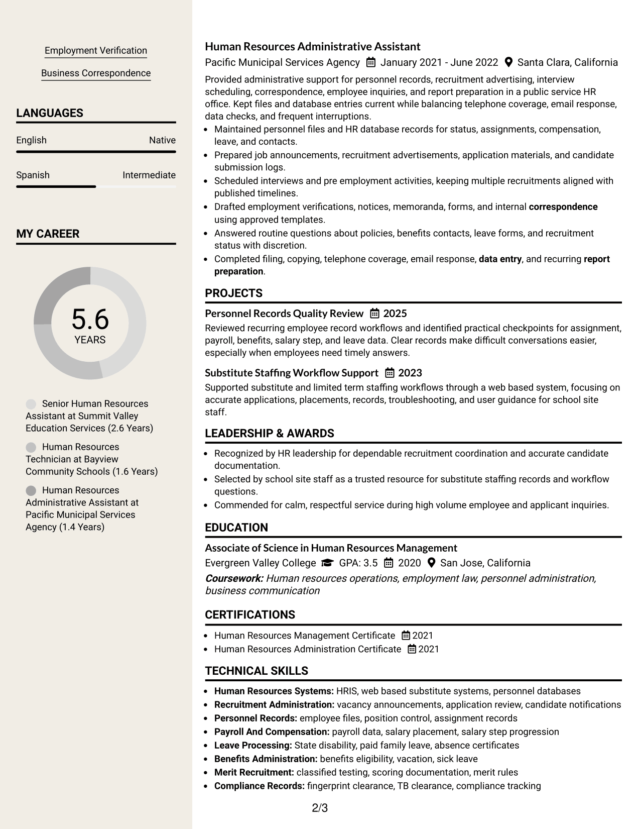 Resume Example Page 2