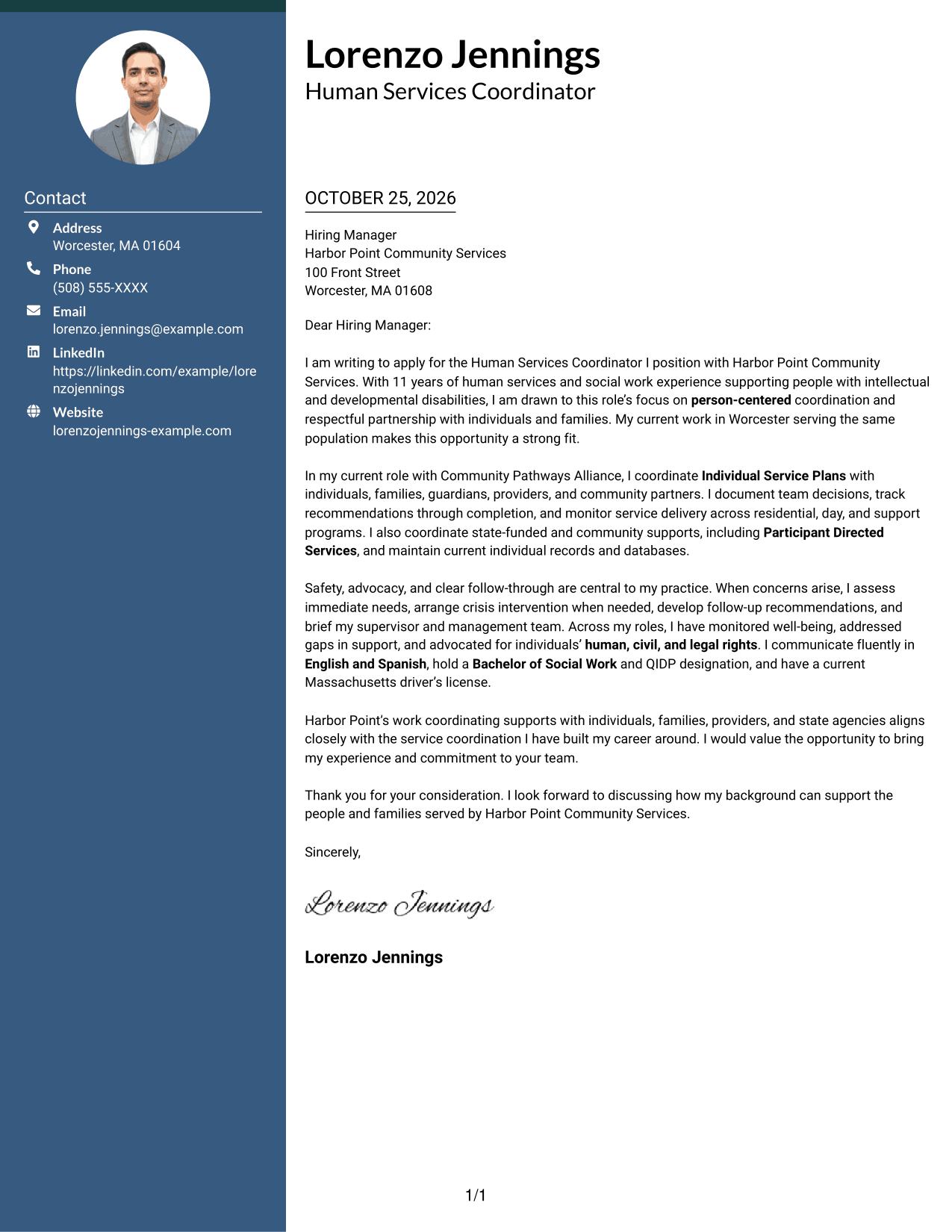 Cover letter example — page 1