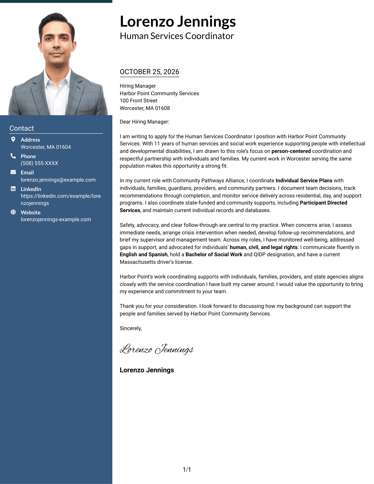 Cover letter example — page 1