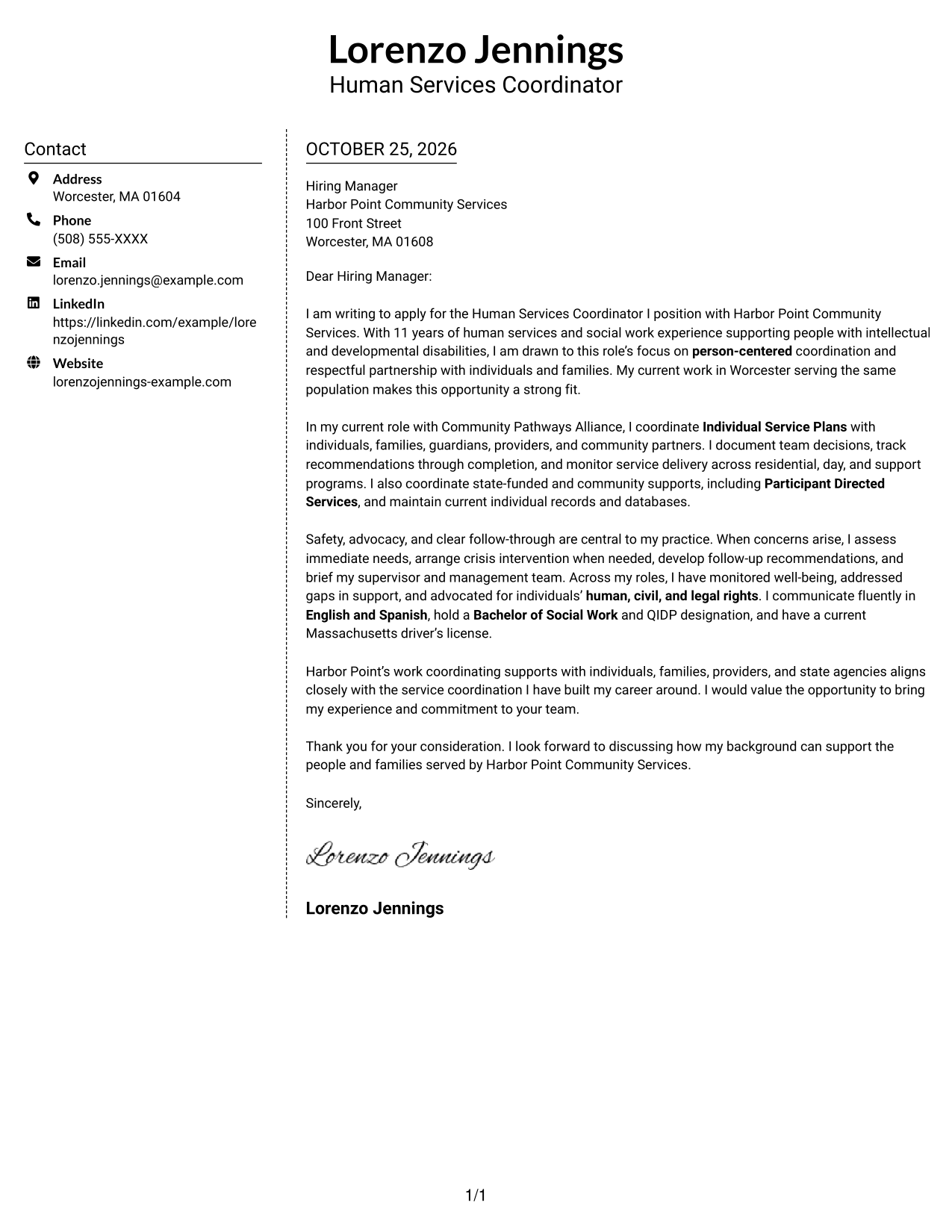 Cover letter example — page 1