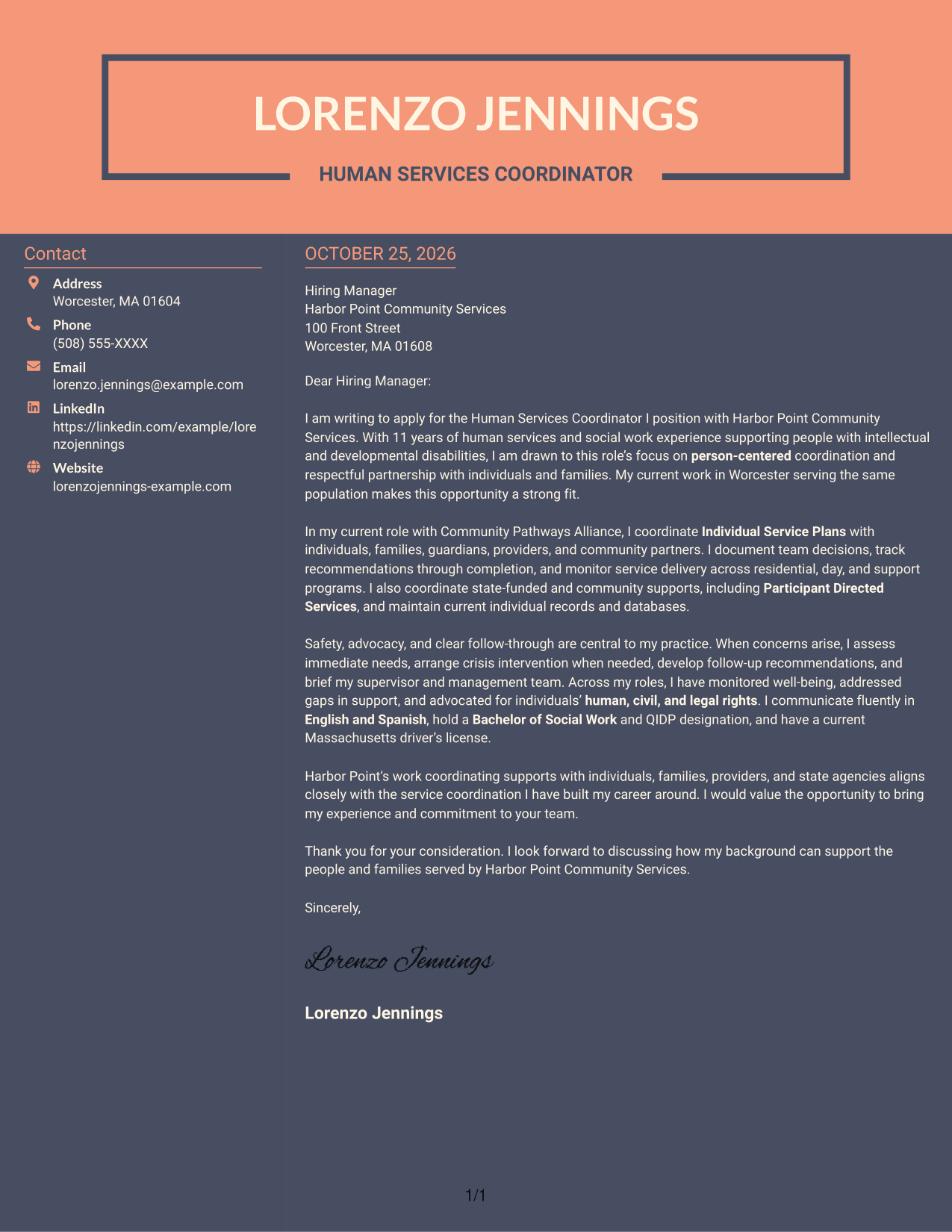 Cover letter example — page 1