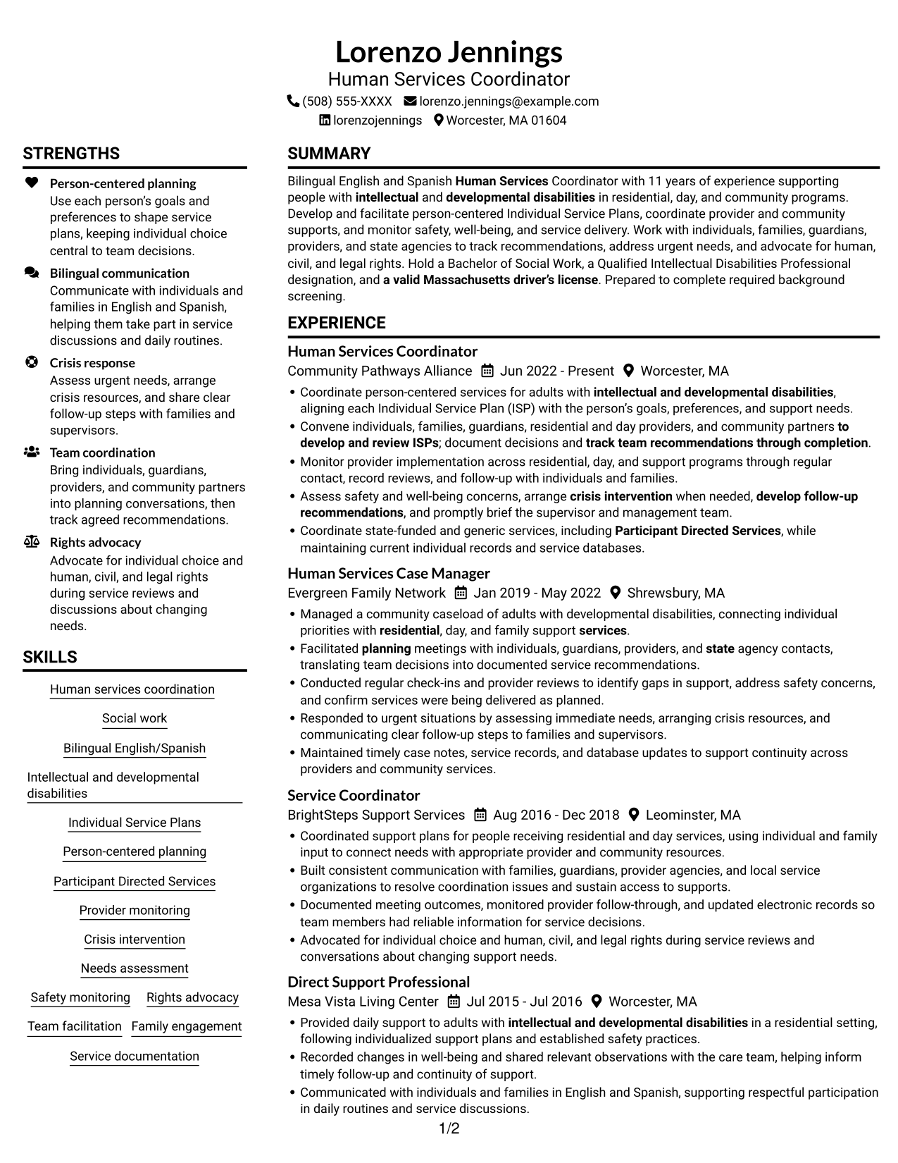 Resume example — page 1
