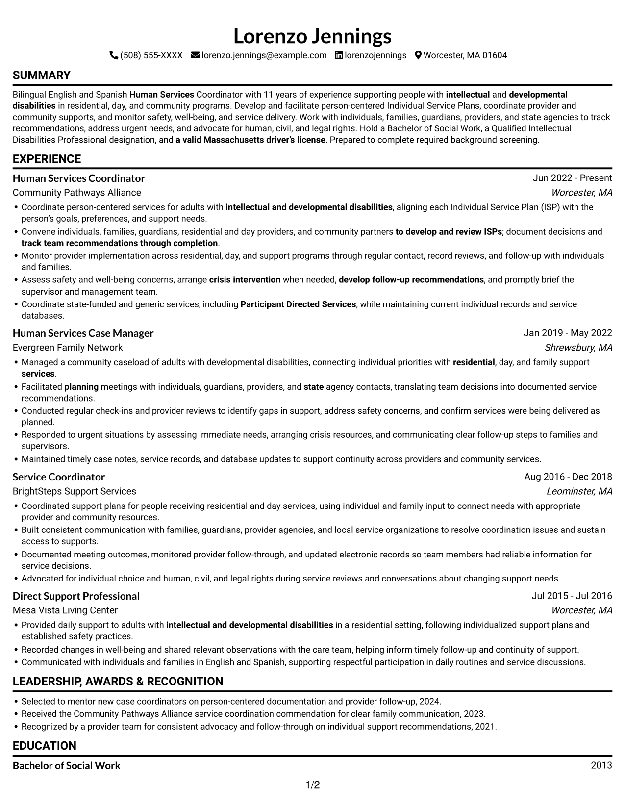 Resume example — page 1