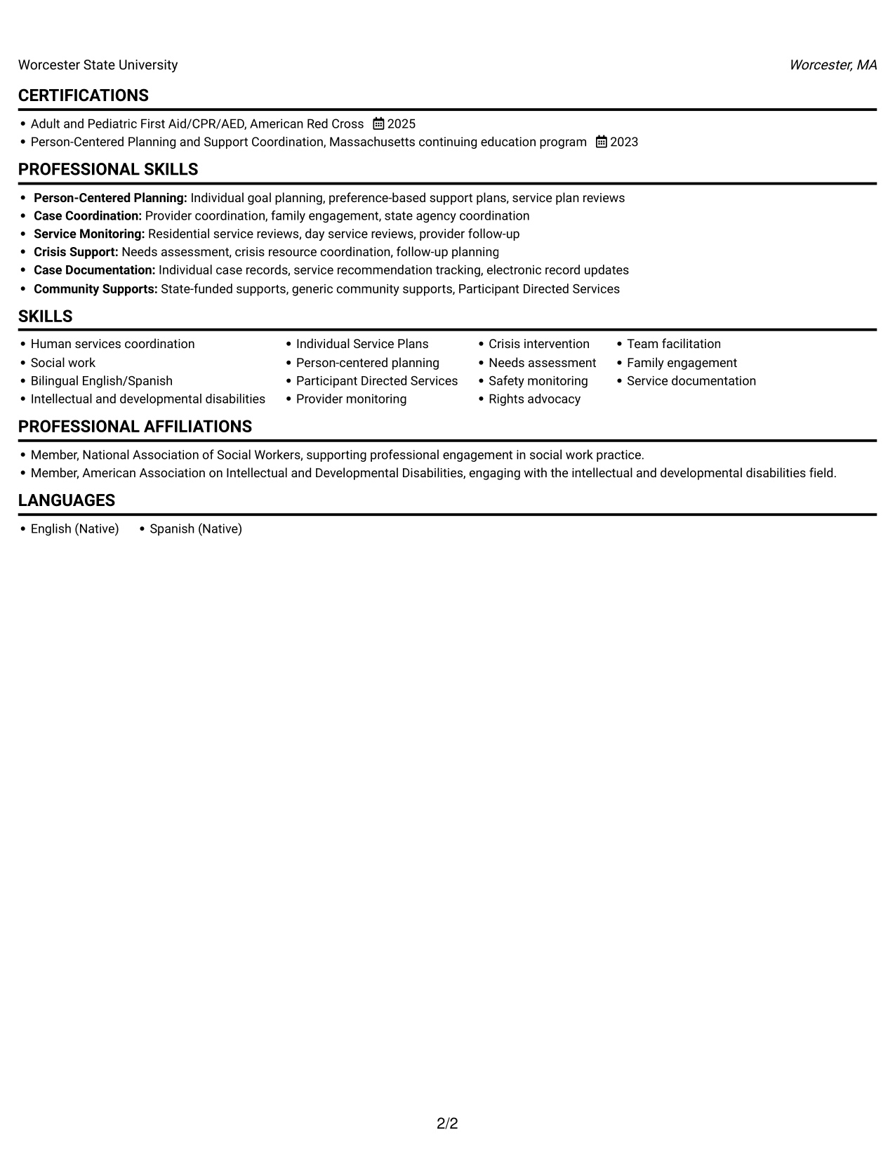 Resume example — page 2