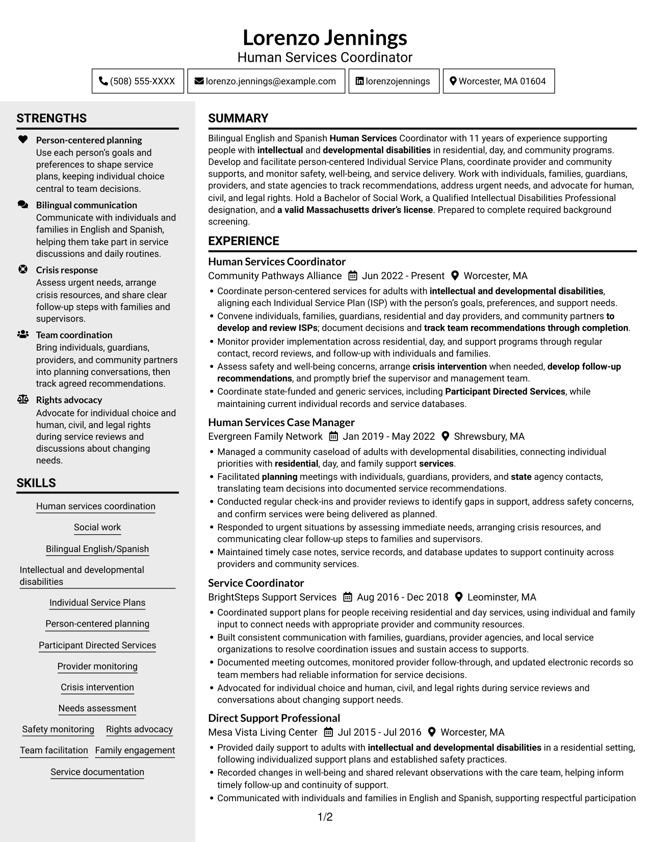 Resume example — page 1