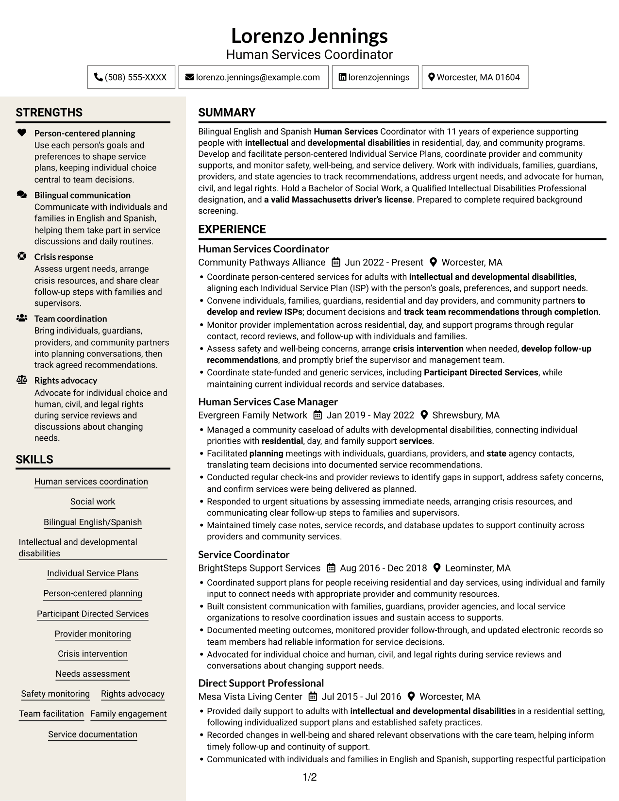 Resume example — page 1