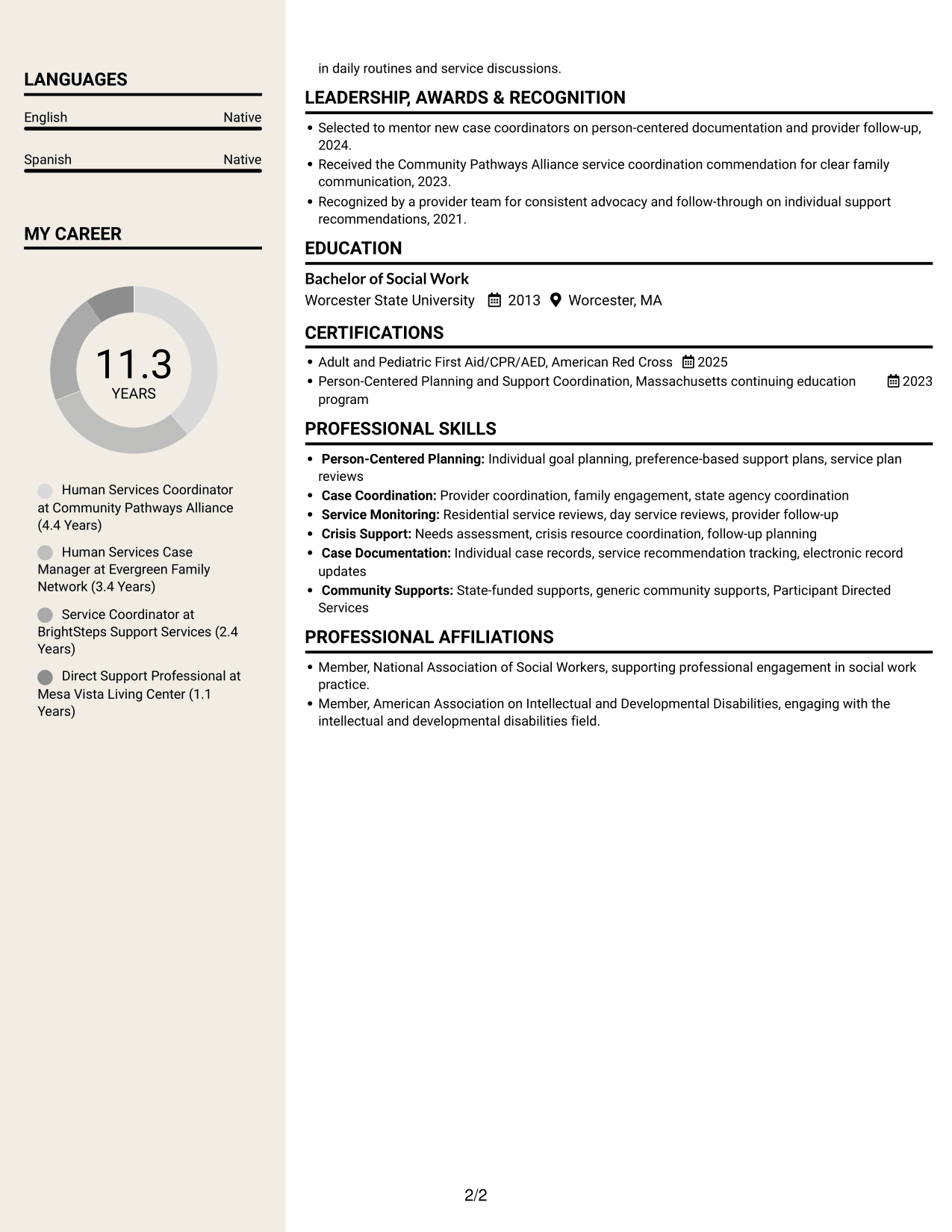 Resume example — page 2