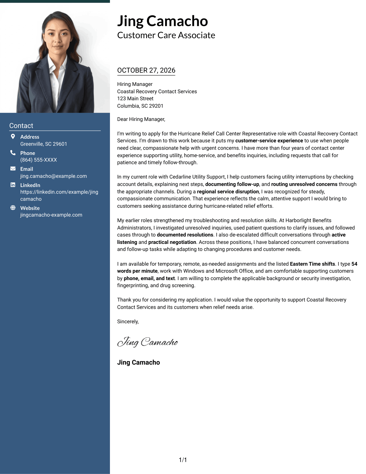 Cover letter example — page 1