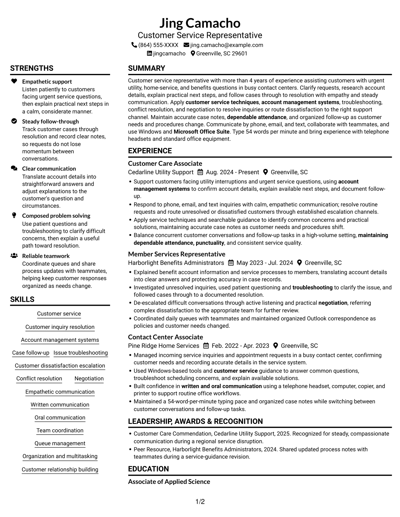 Resume example — page 1