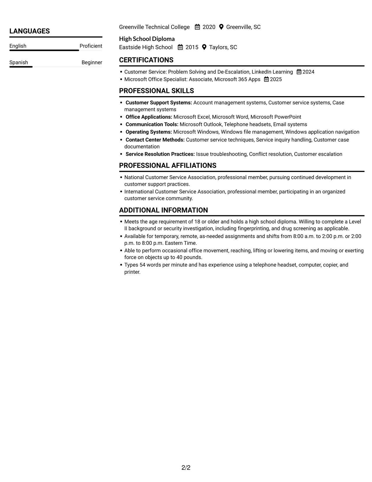 Resume example — page 2