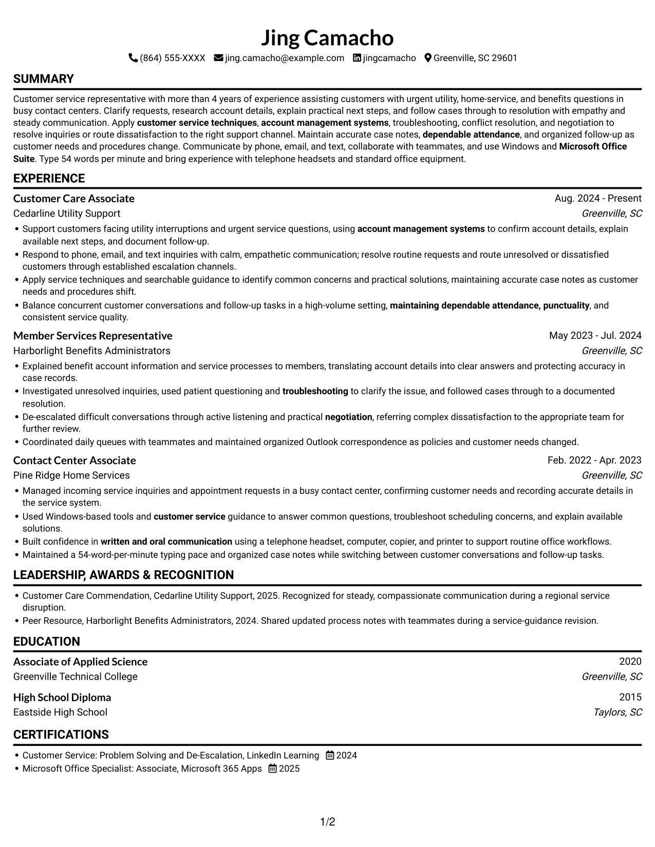 Resume example — page 1