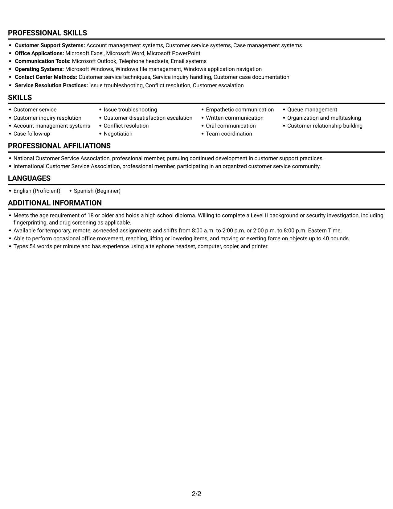 Resume example — page 2