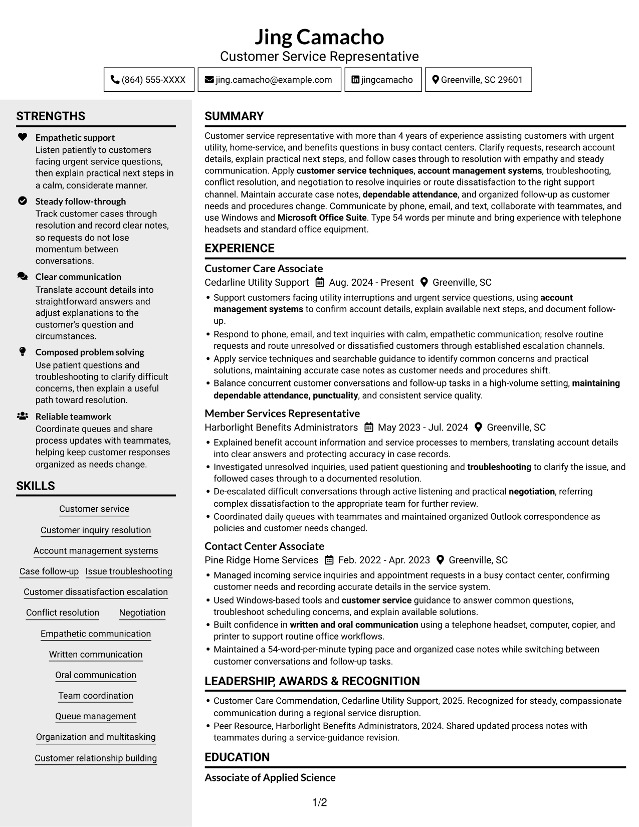 Resume example — page 1