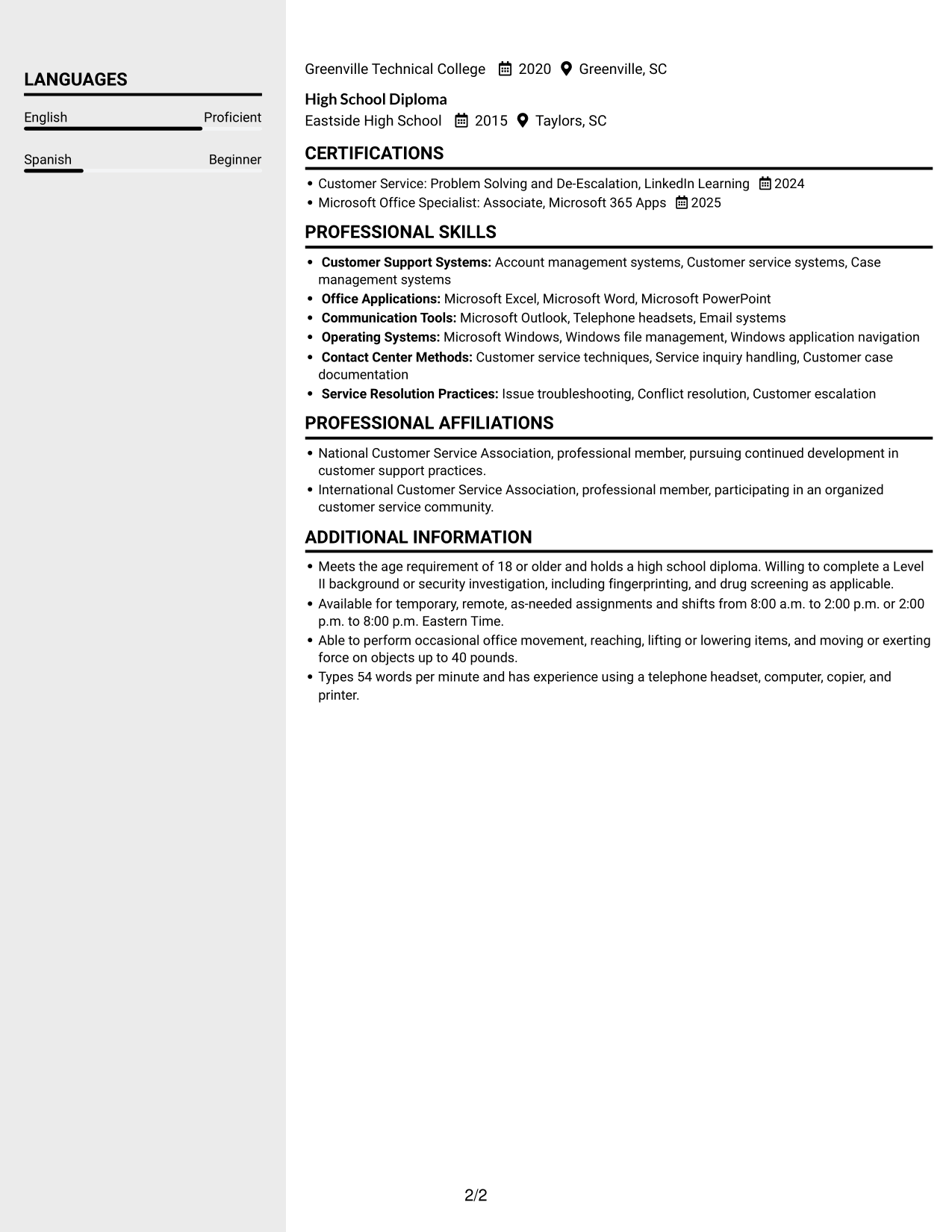 Resume example — page 2